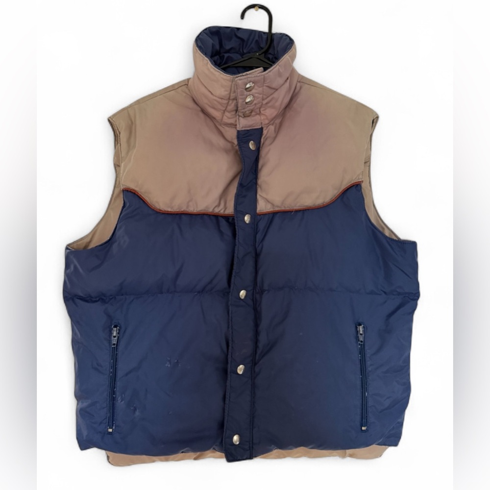 St. Moritz Vintage 60s/70s Goose Down Puffer Vest Blue /Tan szXL